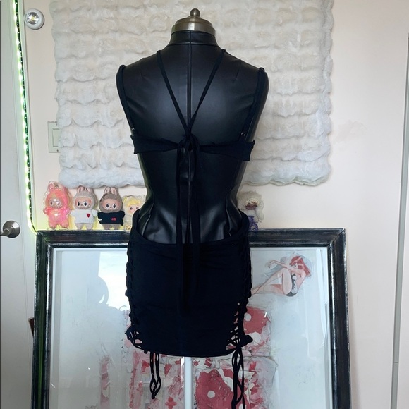 Dolls kill dark wave dress Black Lace-Up Bodycon Dress NWT black cotton stretch - Picture 5 of 12
